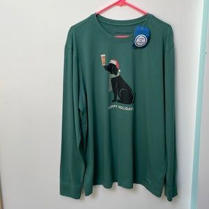 Life is Good Crusher T Shirt Mens large Dog Beer Hoppy Holidays Long Sle…